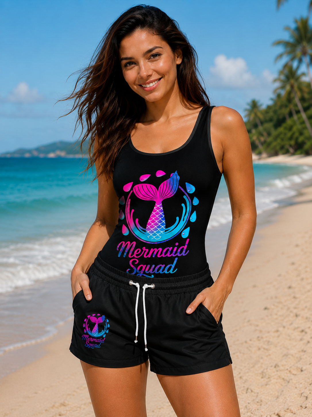 Mermaid Squad Unisex Swim Shorts - Fun Beachwear for Summer Adventures