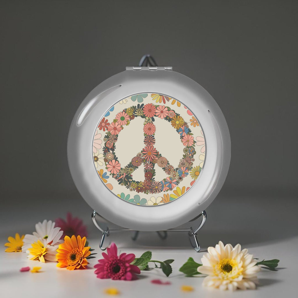 Compact Travel Mirror - Peace Sign Flowers