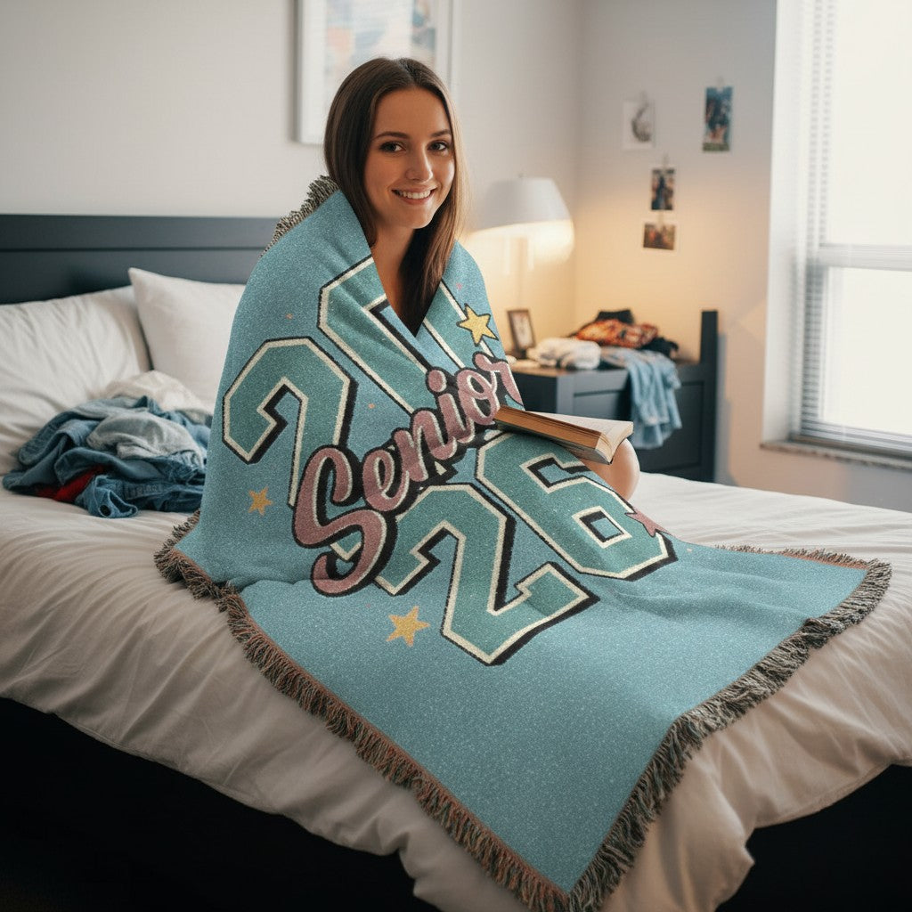 2026 Senior Woven Blanket – Cozy Graduation Throw, Class of 2026 Memory Blanket