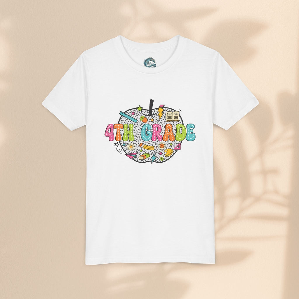 4th Grade Apple Youth T-Shirt, Fun Kids Tee, Back to School Shirt, Teacher Appreciation Gift, Colorful Youth Apparel