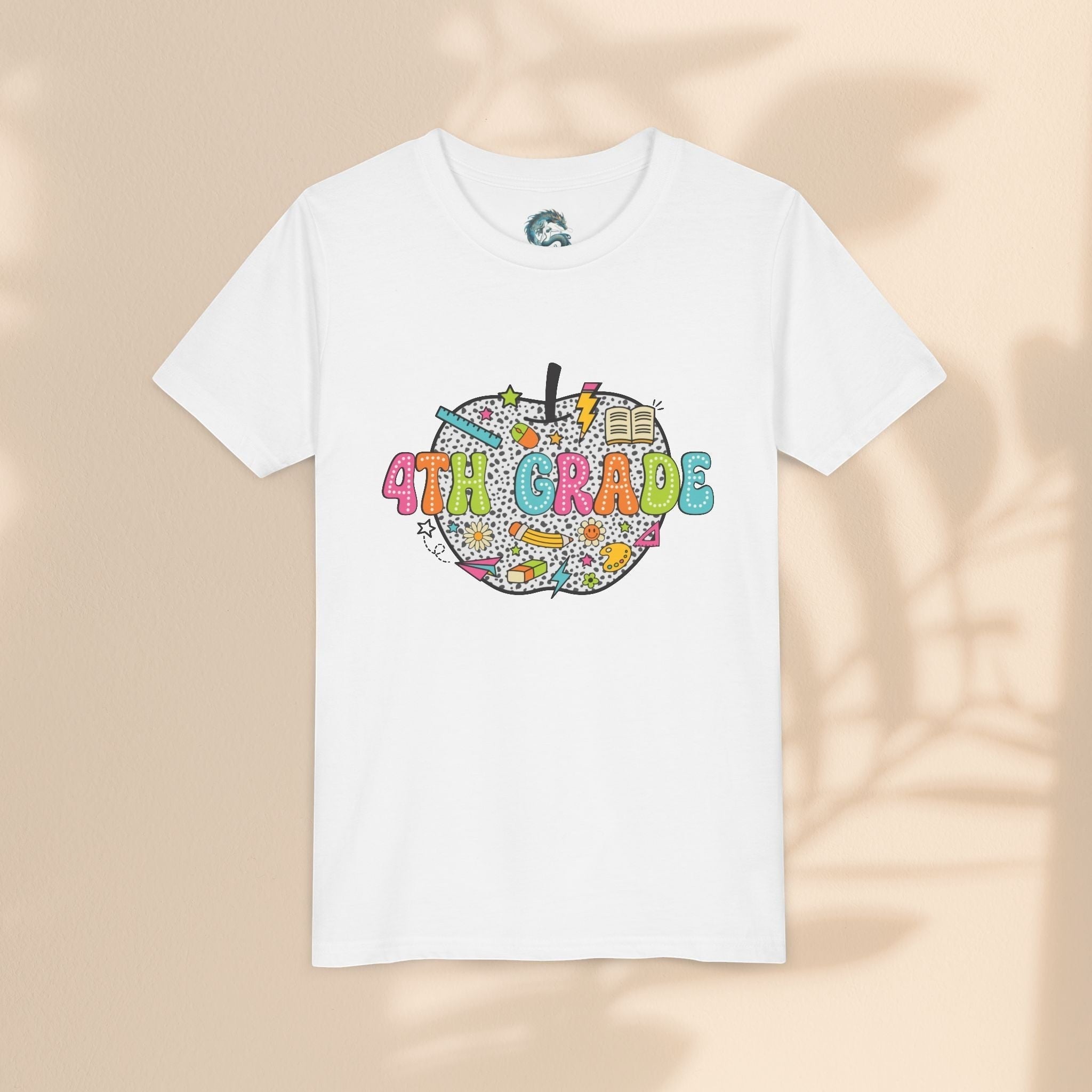 4th Grade Apple Youth T-Shirt, Fun Kids Tee, Back to School Shirt, Teacher Appreciation Gift, Colorful Youth Apparel