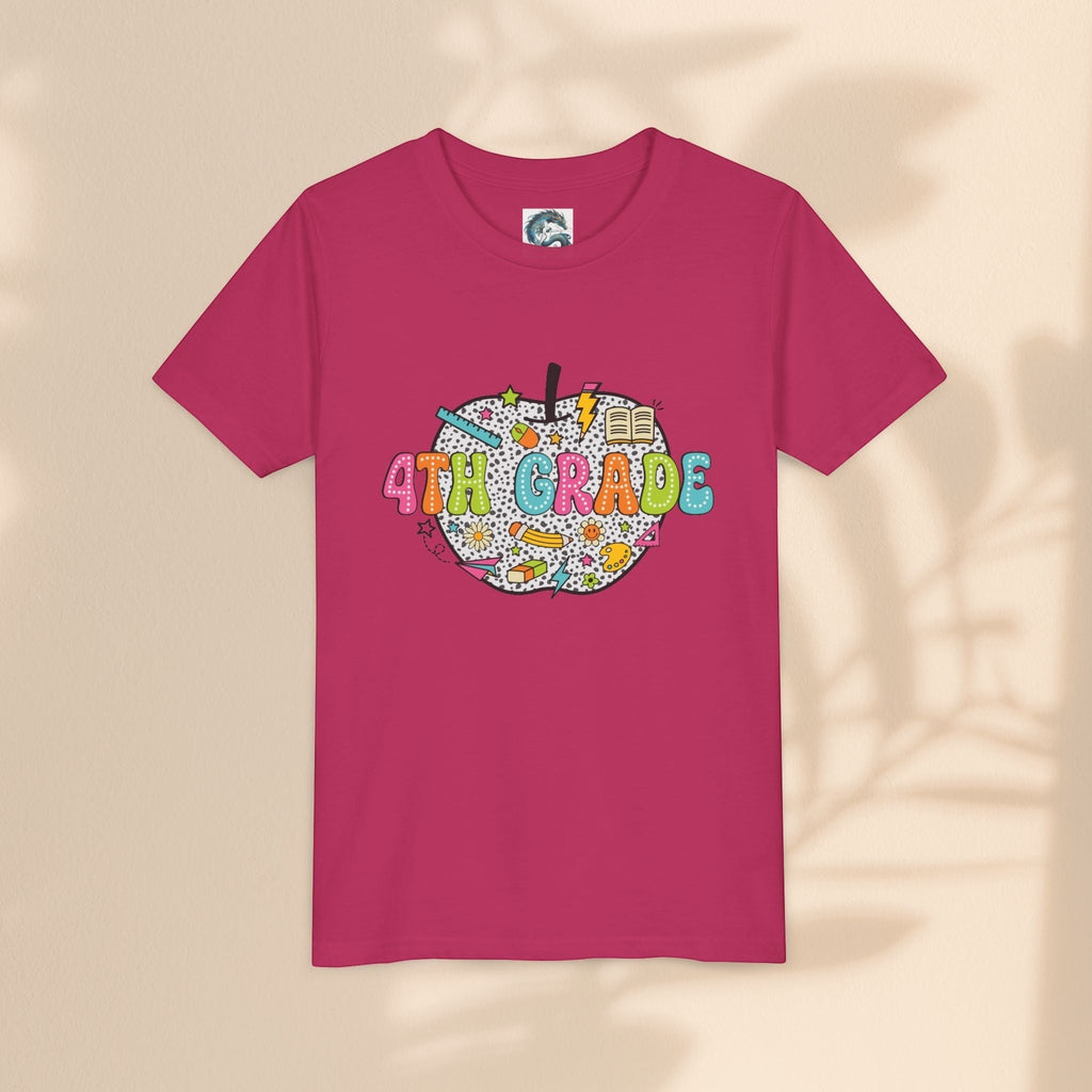 4th Grade Apple Youth T-Shirt, Fun Kids Tee, Back to School Shirt, Teacher Appreciation Gift, Colorful Youth Apparel