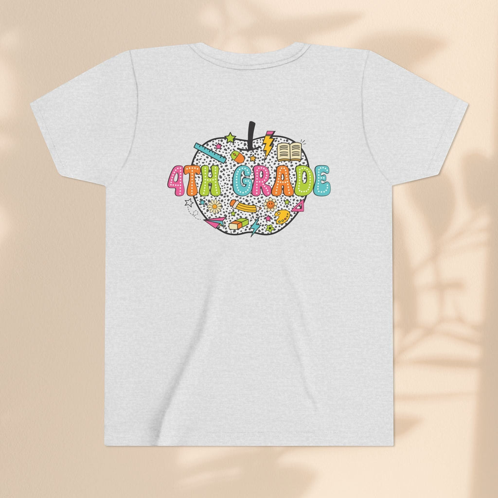 4th Grade Apple Youth T-Shirt, Fun Kids Tee, Back to School Shirt, Teacher Appreciation Gift, Colorful Youth Apparel