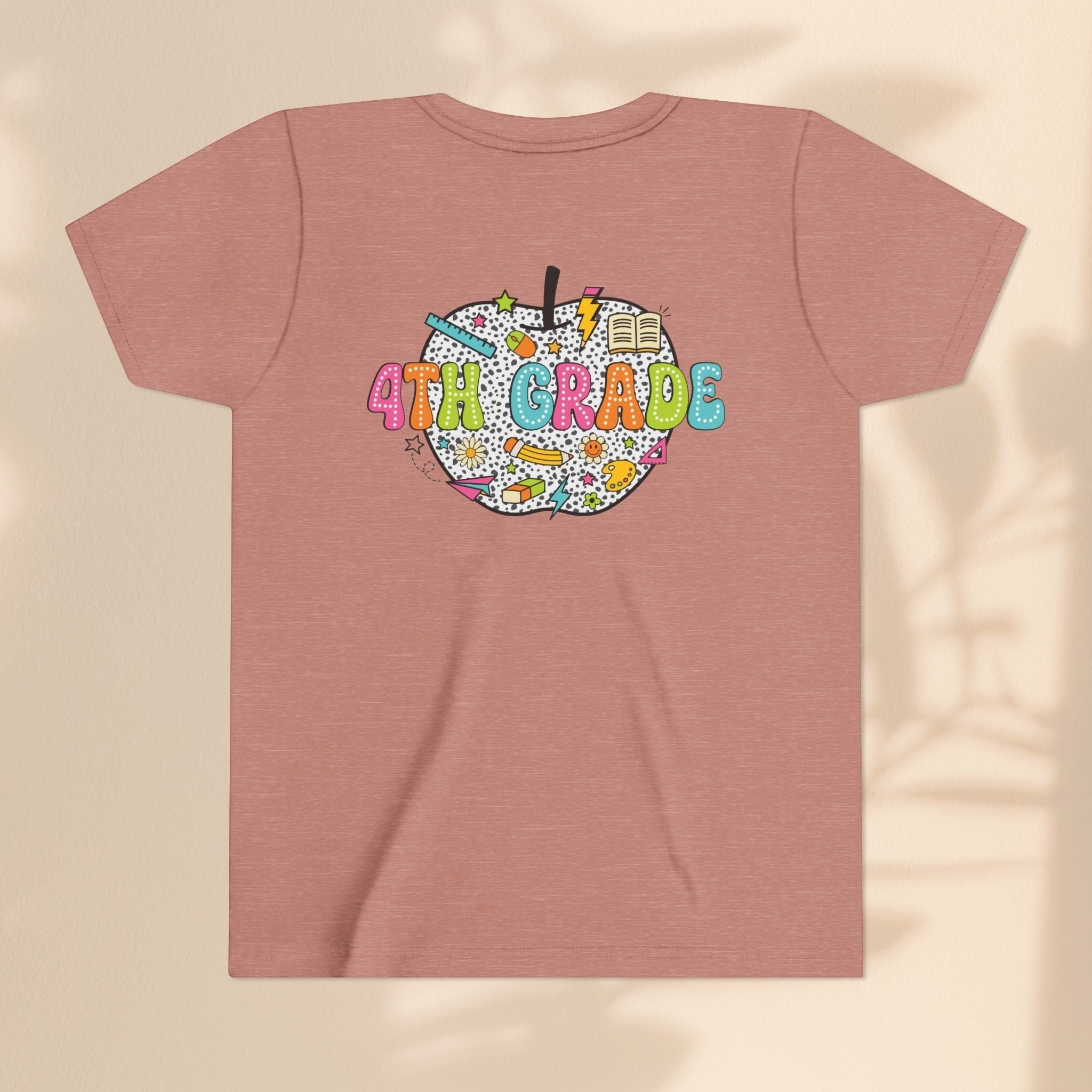 4th Grade Apple Youth T-Shirt, Fun Kids Tee, Back to School Shirt, Teacher Appreciation Gift, Colorful Youth Apparel