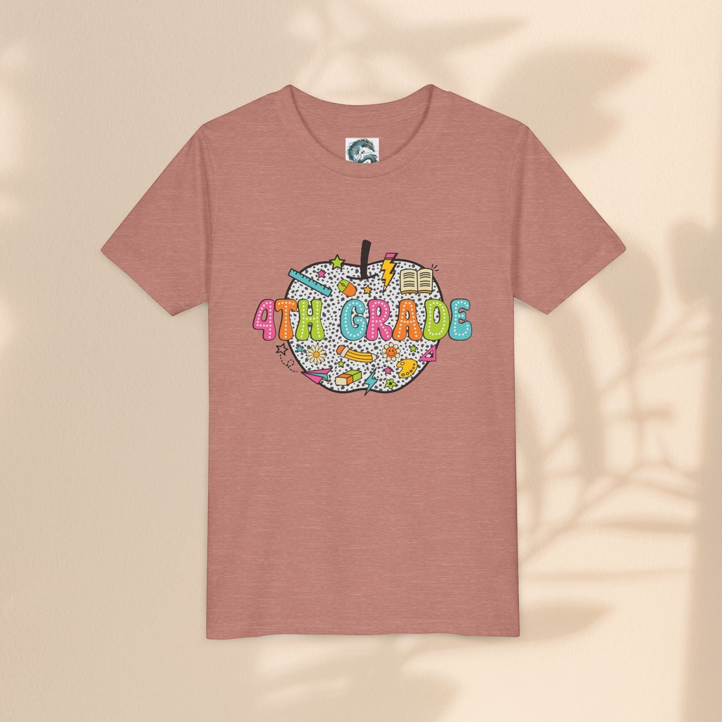 4th Grade Apple Youth T-Shirt, Fun Kids Tee, Back to School Shirt, Teacher Appreciation Gift, Colorful Youth Apparel
