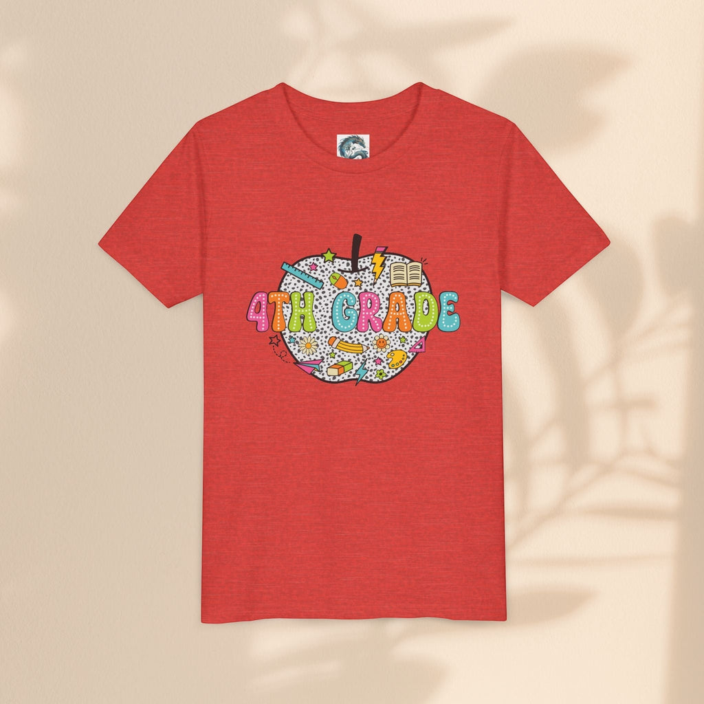 4th Grade Apple Youth T-Shirt, Fun Kids Tee, Back to School Shirt, Teacher Appreciation Gift, Colorful Youth Apparel