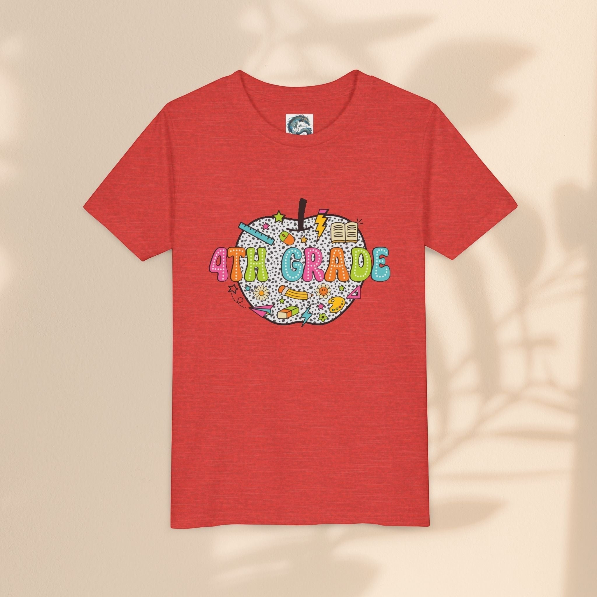 4th Grade Apple Youth T-Shirt, Fun Kids Tee, Back to School Shirt, Teacher Appreciation Gift, Colorful Youth Apparel