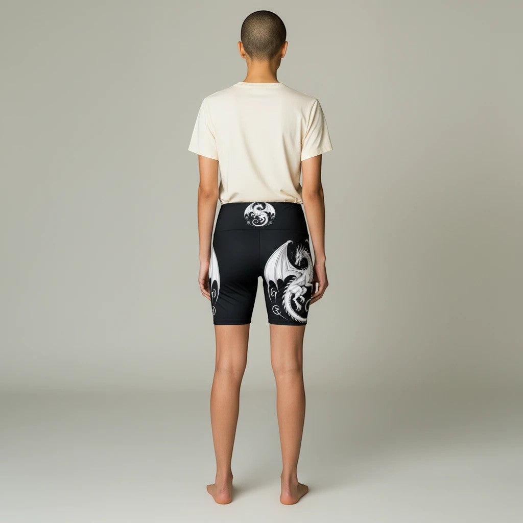Fantasy Dragon Print Women's Workout Shorts, Athletic Shorts