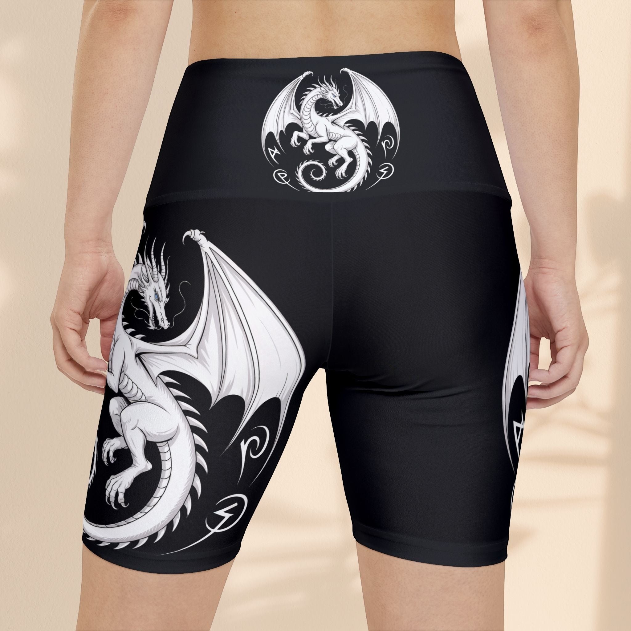 Fantasy Dragon Print Women's Workout Shorts, Athletic Shorts