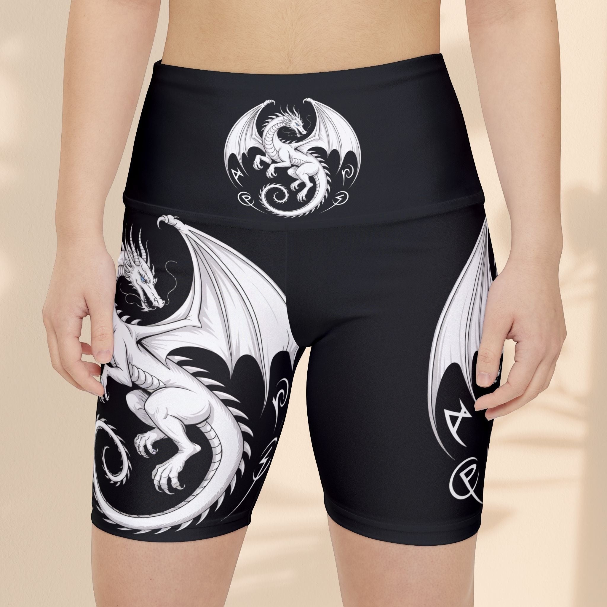 Fantasy Dragon Print Women's Workout Shorts, Athletic Shorts
