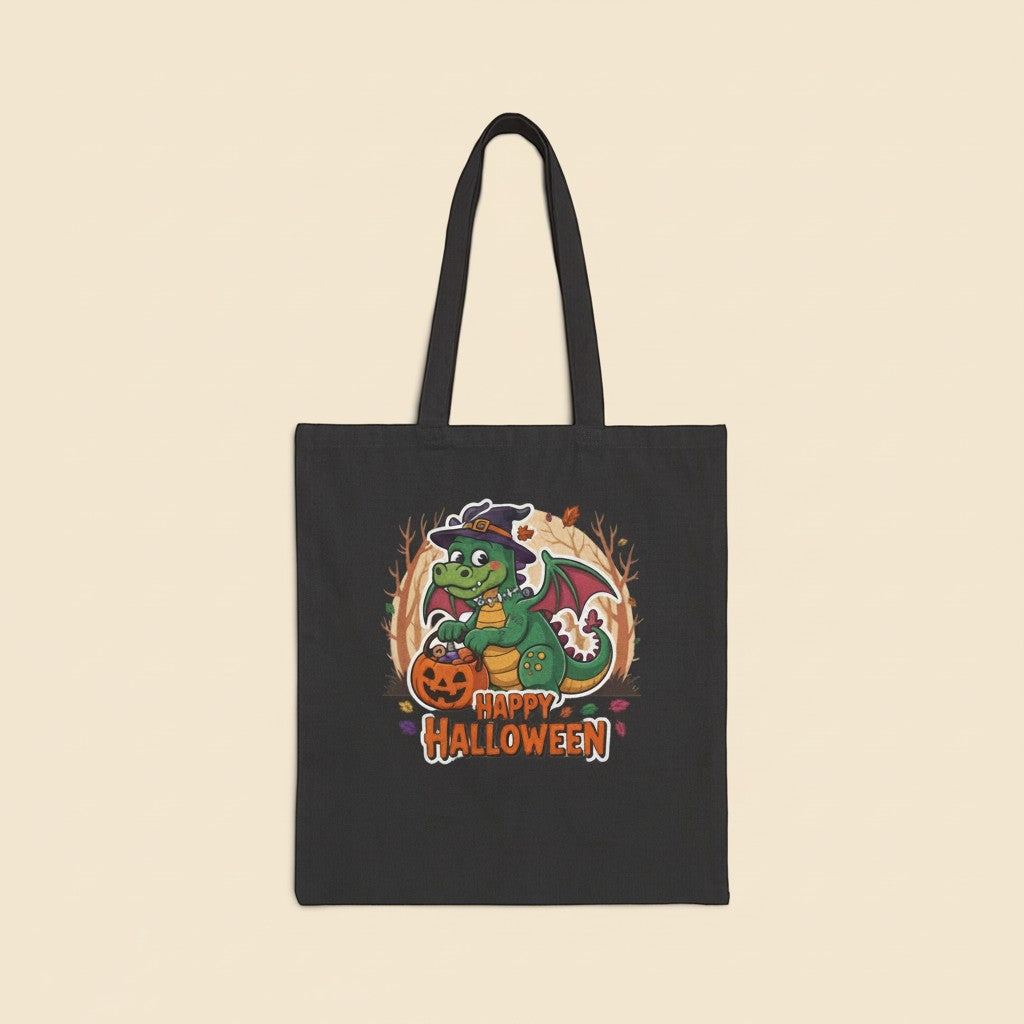 Halloween Dragon Cotton Canvas Tote Bag – Eco-Friendly Trick-or-Treat & Holiday Shopping Bag