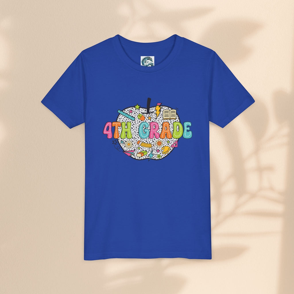 4th Grade Apple Youth T-Shirt, Fun Kids Tee, Back to School Shirt, Teacher Appreciation Gift, Colorful Youth Apparel