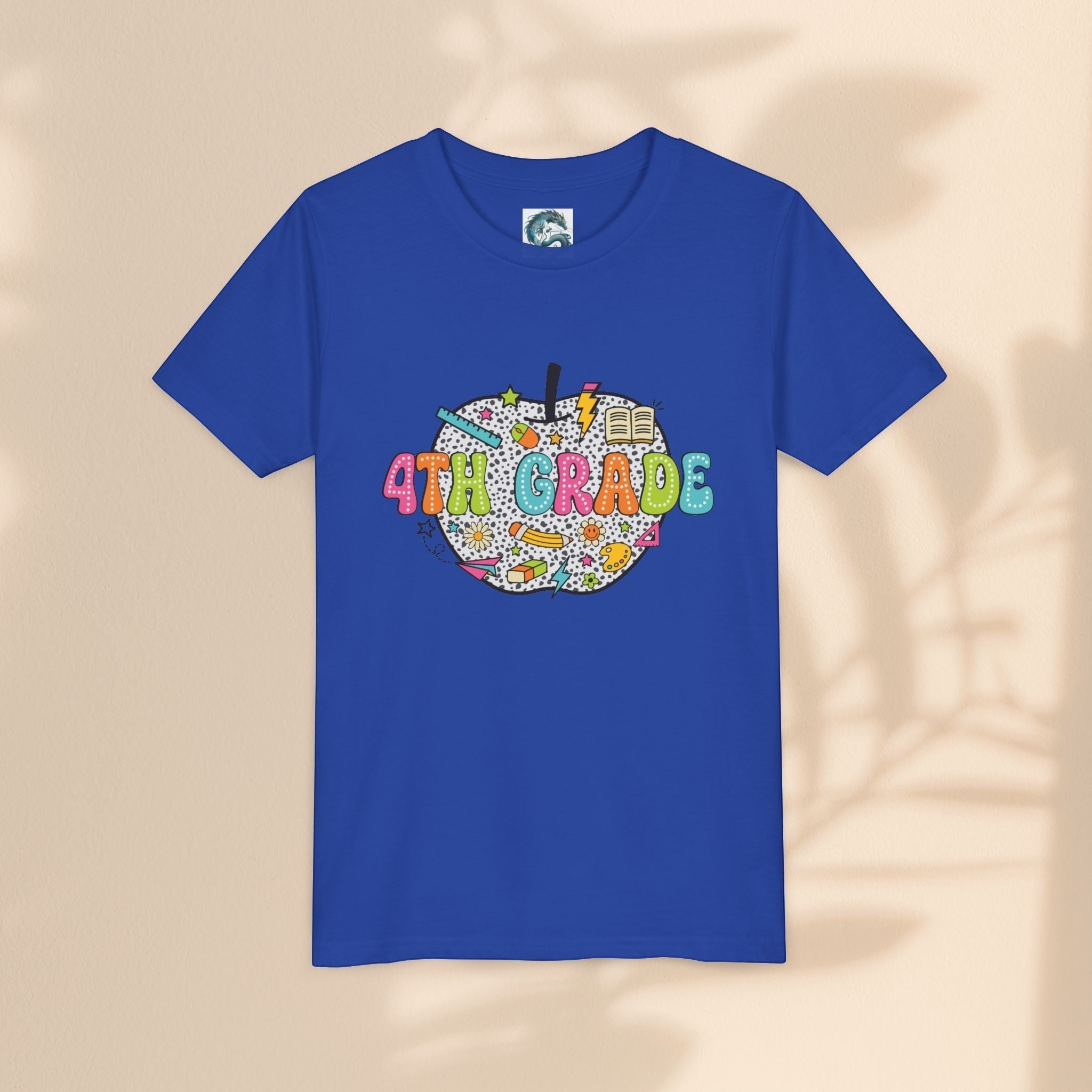 4th Grade Apple Youth T-Shirt, Fun Kids Tee, Back to School Shirt, Teacher Appreciation Gift, Colorful Youth Apparel