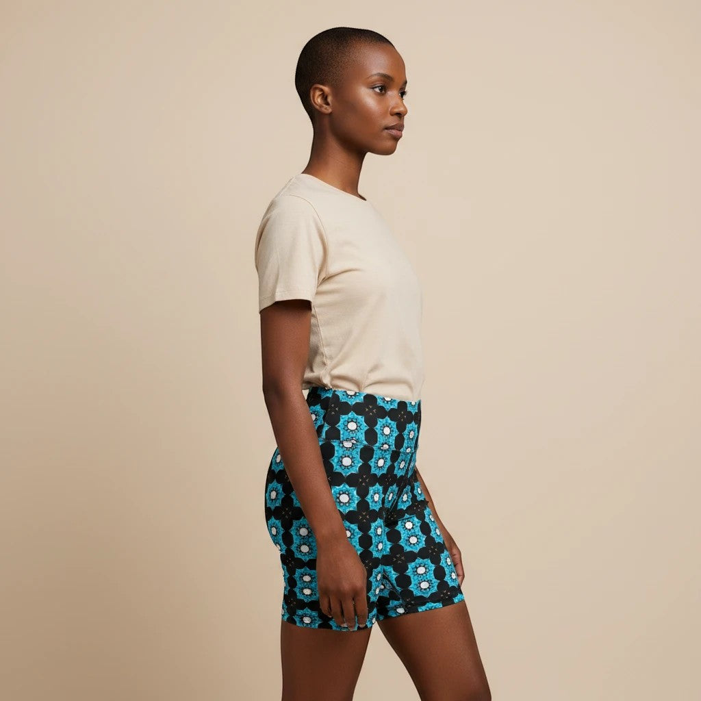 Message Pattern Women's Workout Shorts - Stylish Activewear with Blue Floral Design