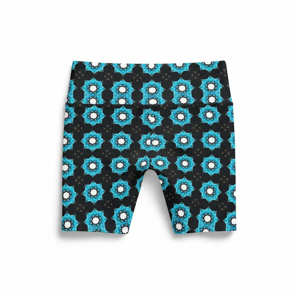 Message Pattern Women's Workout Shorts - Stylish Activewear with Blue Floral Design