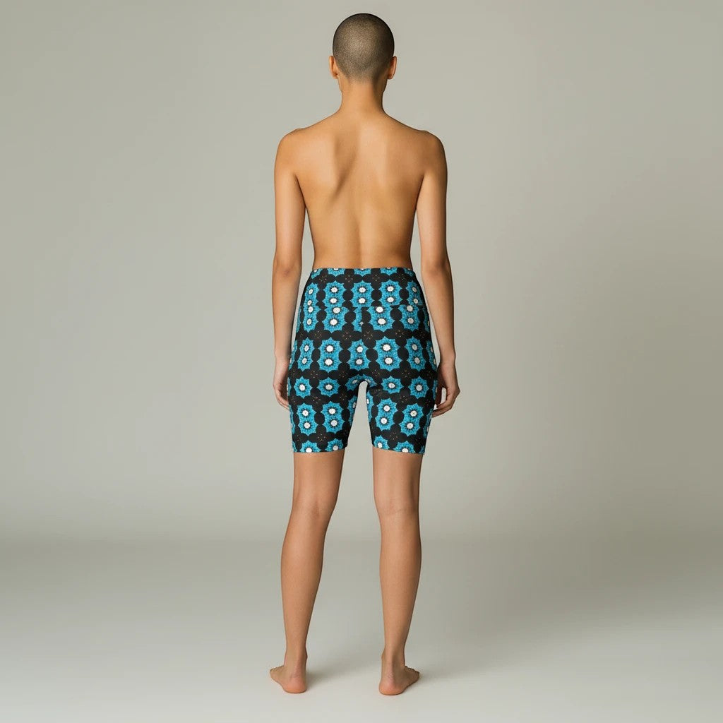 Message Pattern Women's Workout Shorts - Stylish Activewear with Blue Floral Design