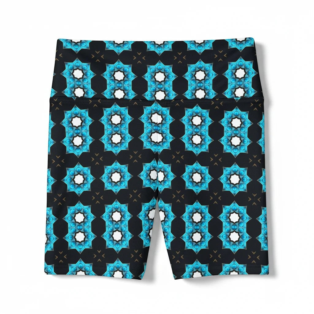 Message Pattern Women's Workout Shorts - Stylish Activewear with Blue Floral Design