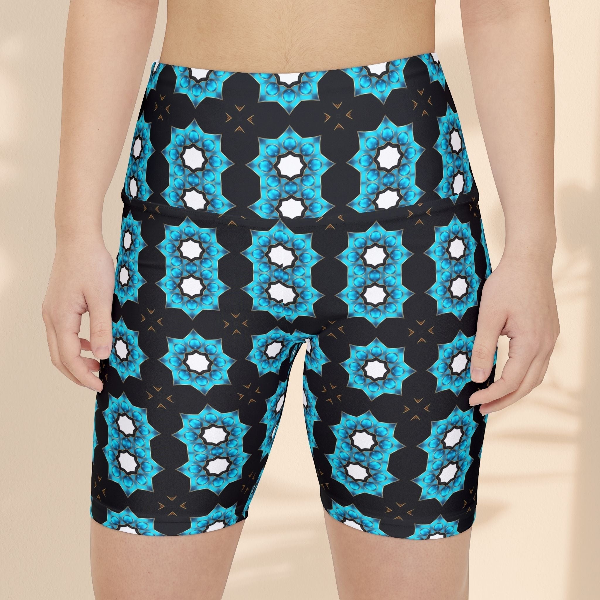 Message Pattern Women's Workout Shorts - Stylish Activewear with Blue Floral Design