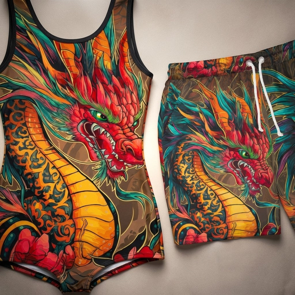 Fire Dragon One-Piece Swimsuit | Bold Colorful Women’s Swimwear