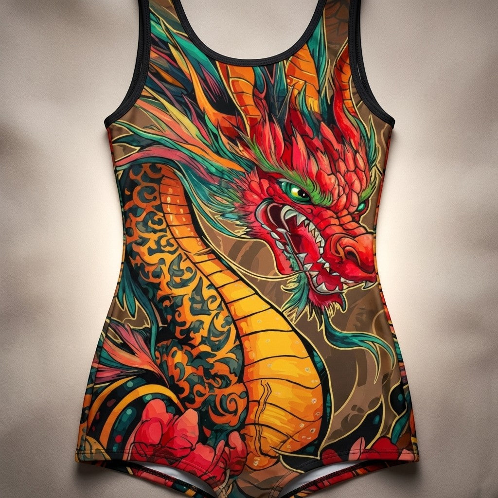 Fire Dragon One-Piece Swimsuit | Bold Colorful Women’s Swimwear