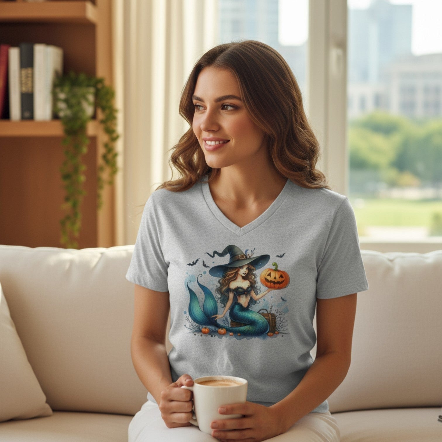 Halloween Mermaid Shirt for Women – V-Neck Tee