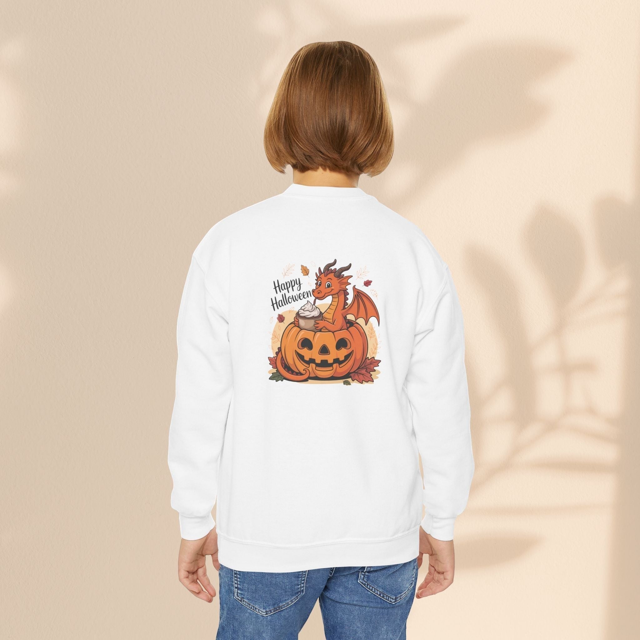 Halloween Pumpkin Dragon Youth Crewneck Sweatshirt