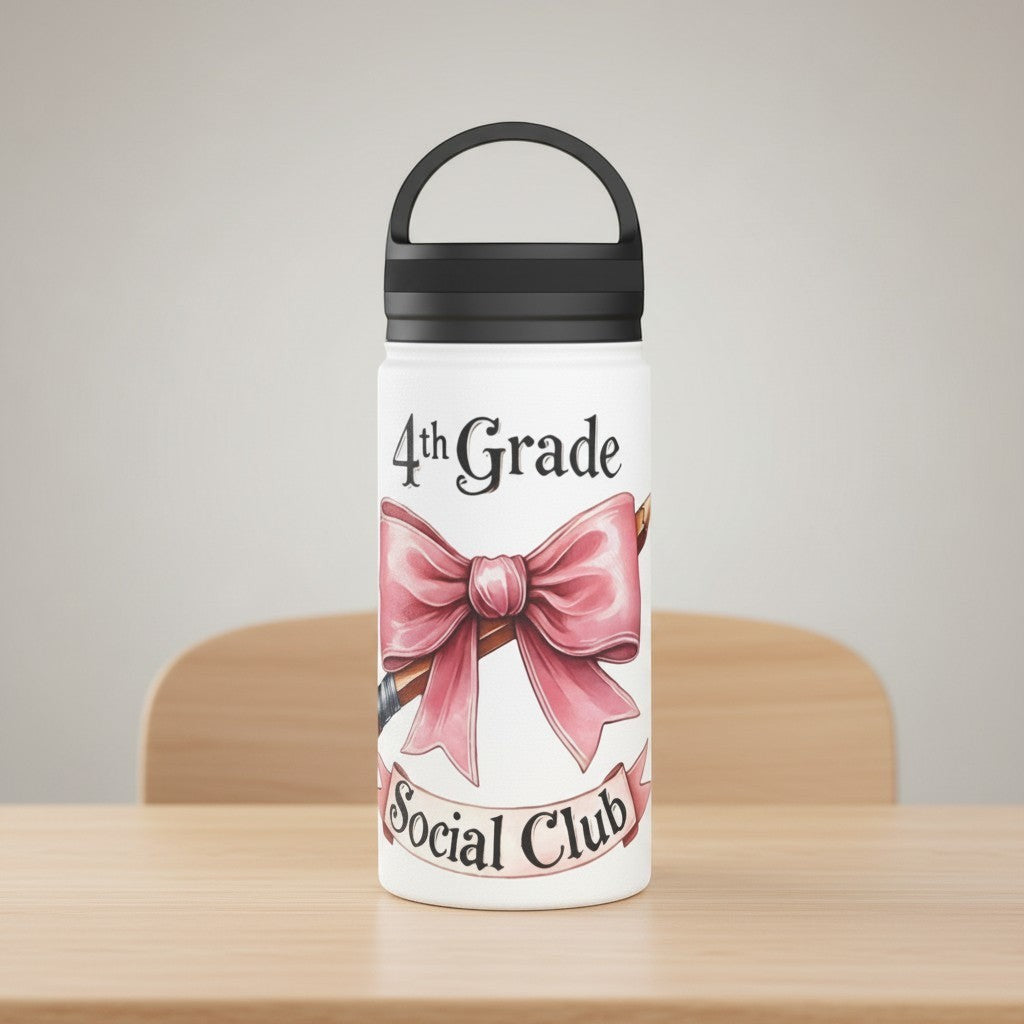 4th Grade Social Club Stylish Insulated Water Bottle, Cute Design for Kids, Back to School, Eco-Friendly Bottle, Gym and Sports Use