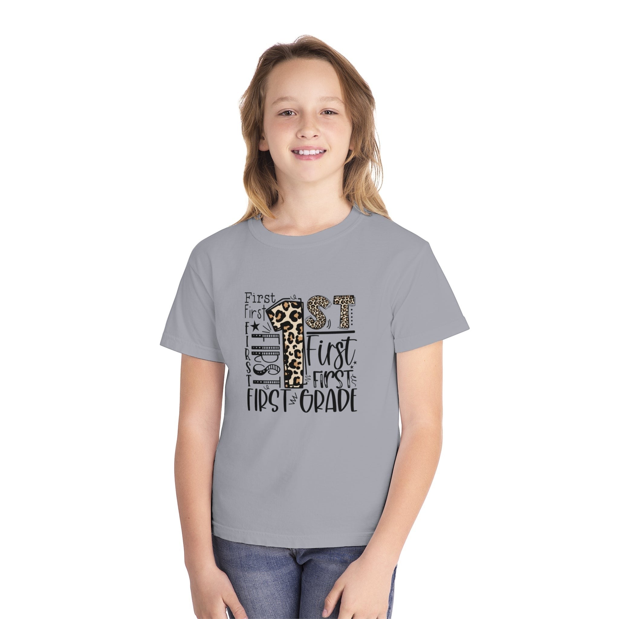 Leopard Print First Grade Kids T-Shirt – Cute Back to School Tee