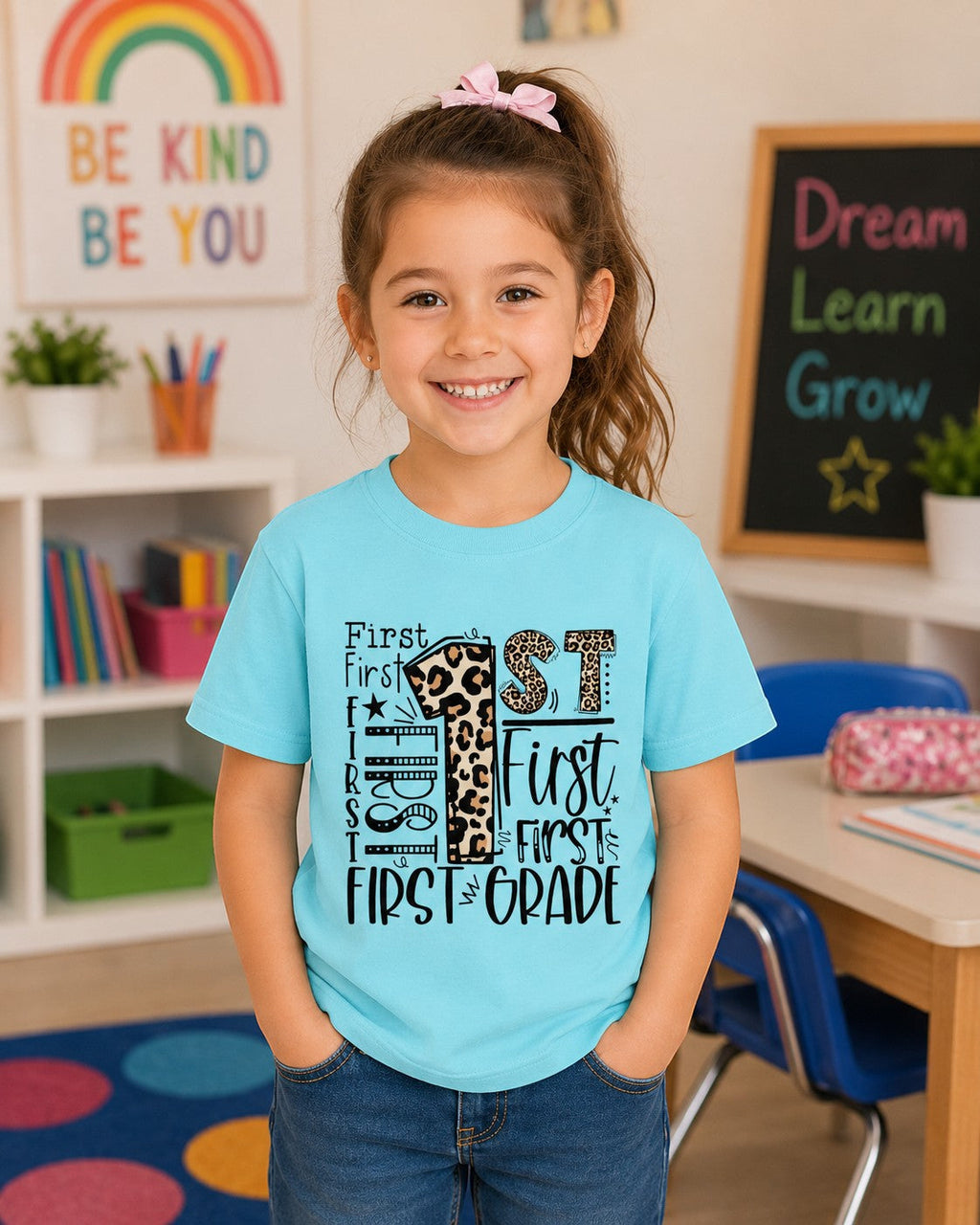 Leopard Print First Grade Kids T-Shirt – Cute Back to School Tee