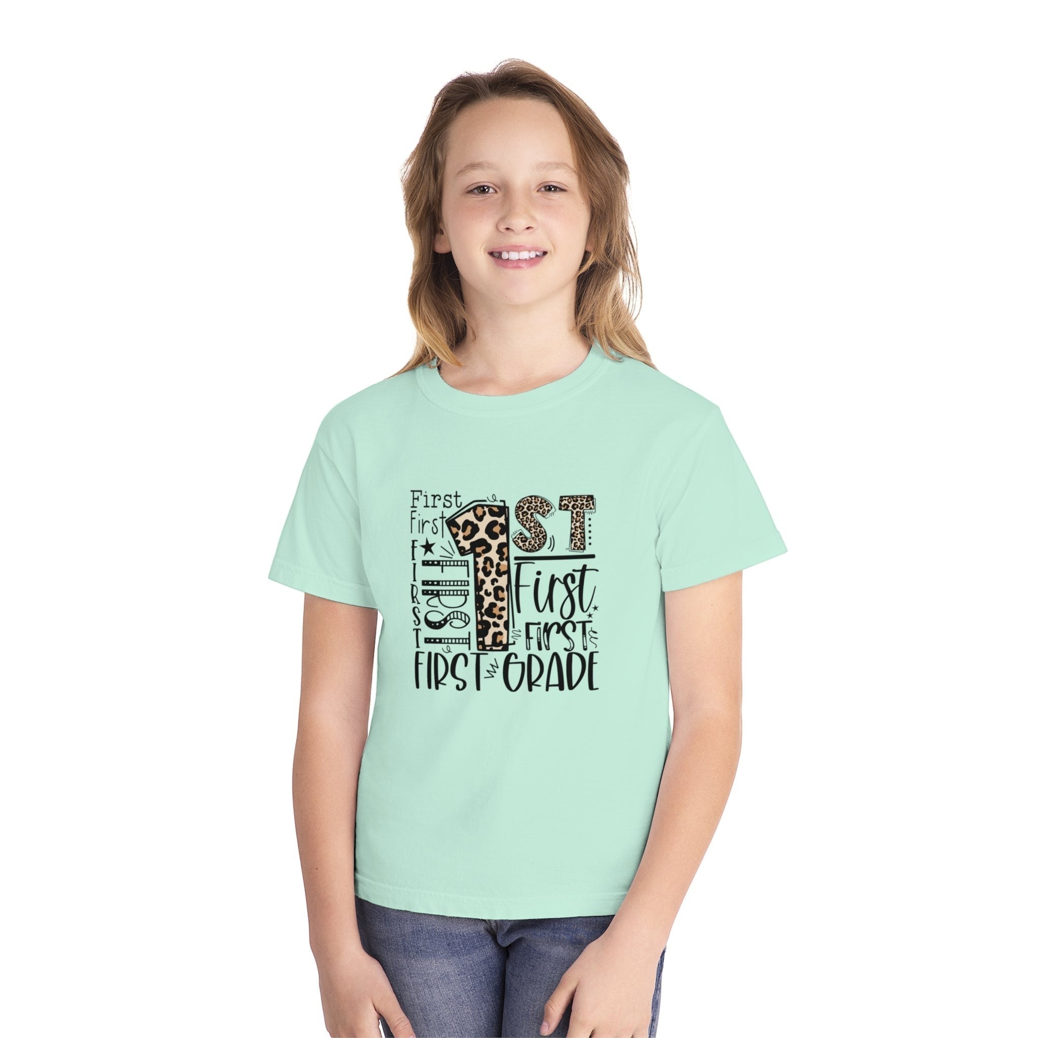 Leopard Print First Grade Kids T-Shirt – Cute Back to School Tee