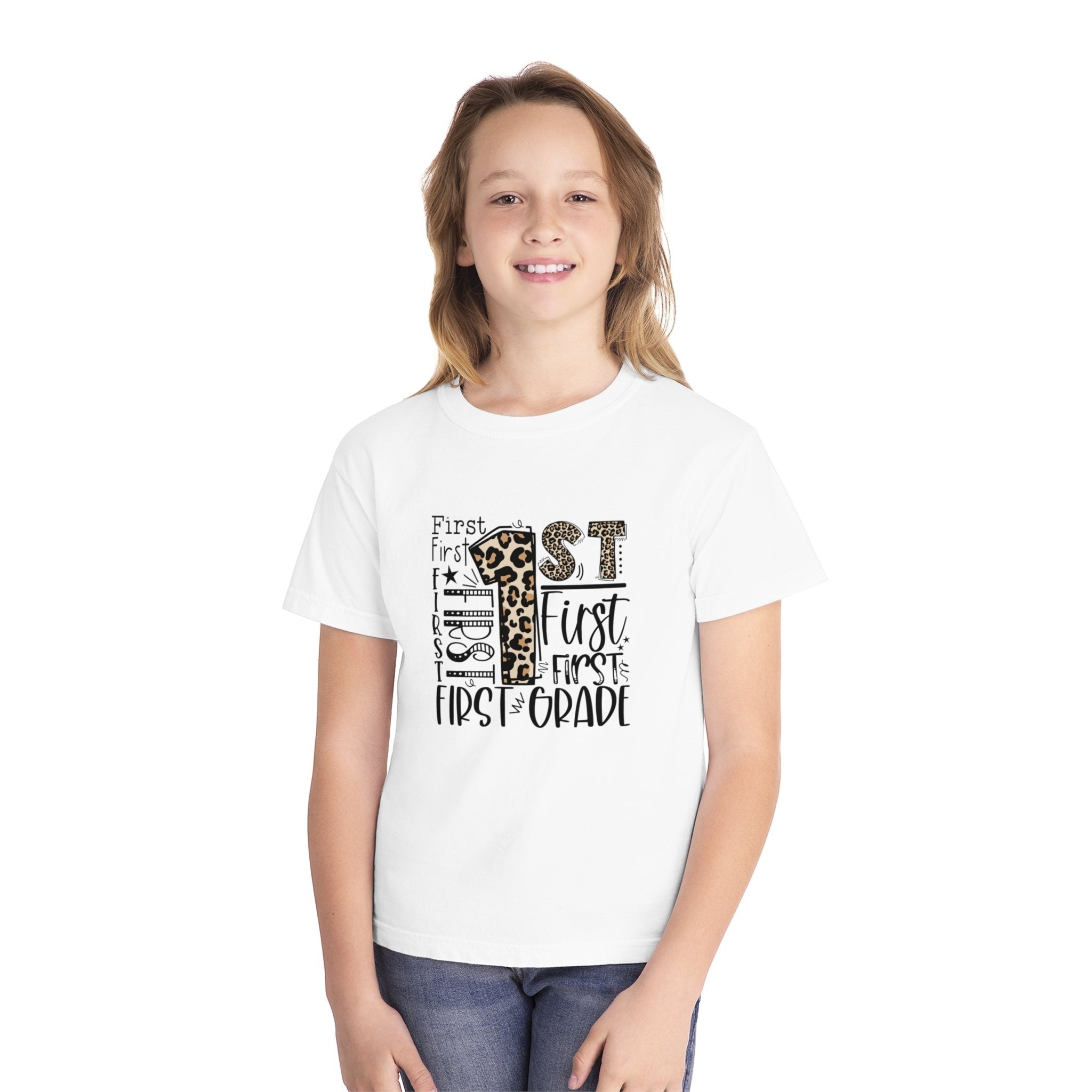 Leopard Print First Grade Kids T-Shirt – Cute Back to School Tee