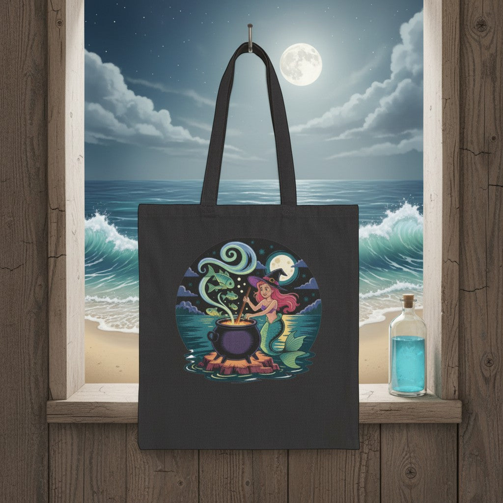 Enchanting Mermaid Cauldron Tote Bag – Eco-Friendly Shopping & Witchy Beach Bag