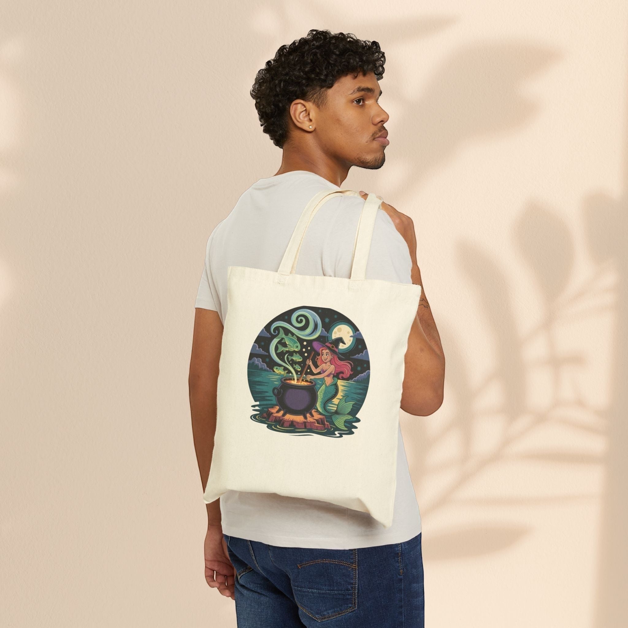 Enchanting Mermaid Cauldron Tote Bag – Eco-Friendly Shopping & Witchy Beach Bag
