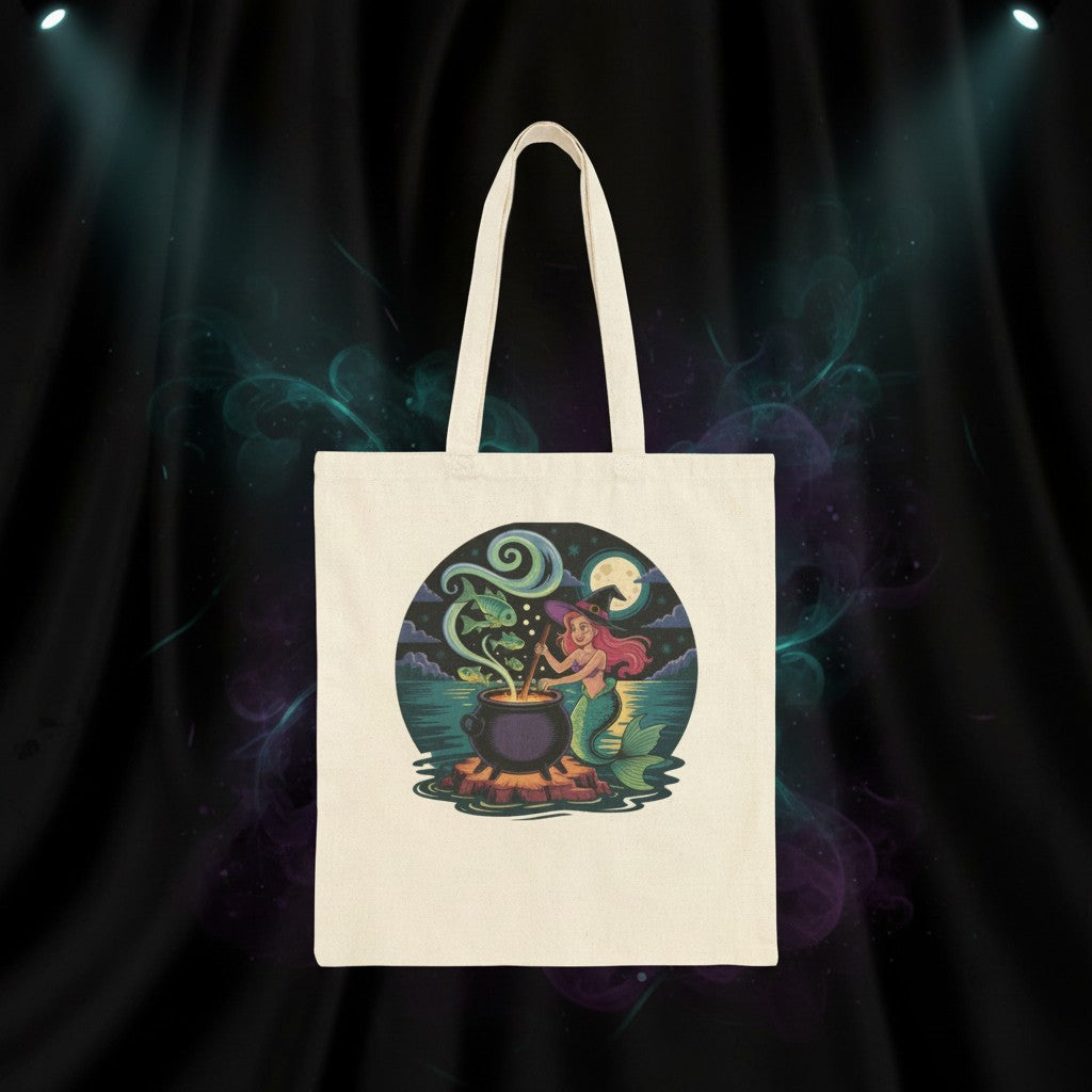 Enchanting Mermaid Cauldron Tote Bag – Eco-Friendly Shopping & Witchy Beach Bag