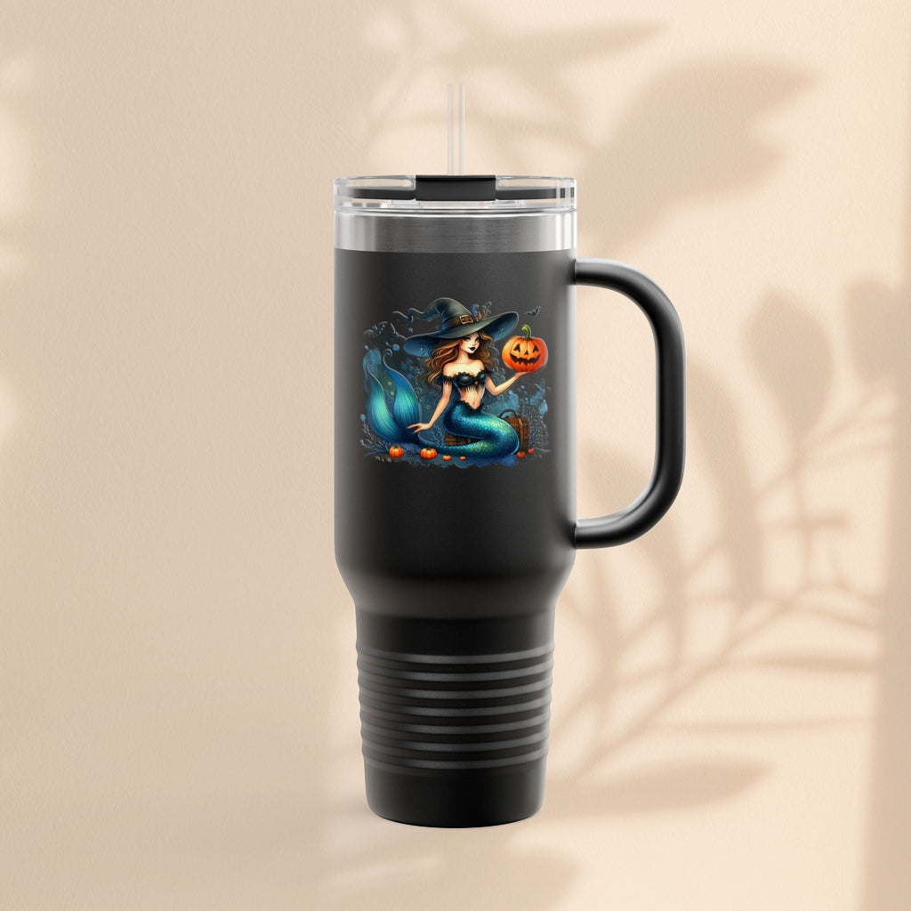 Mermaid & Pumpkin Halloween Travel Mug – 40oz Insulated Tumbler for Gifts & Parties