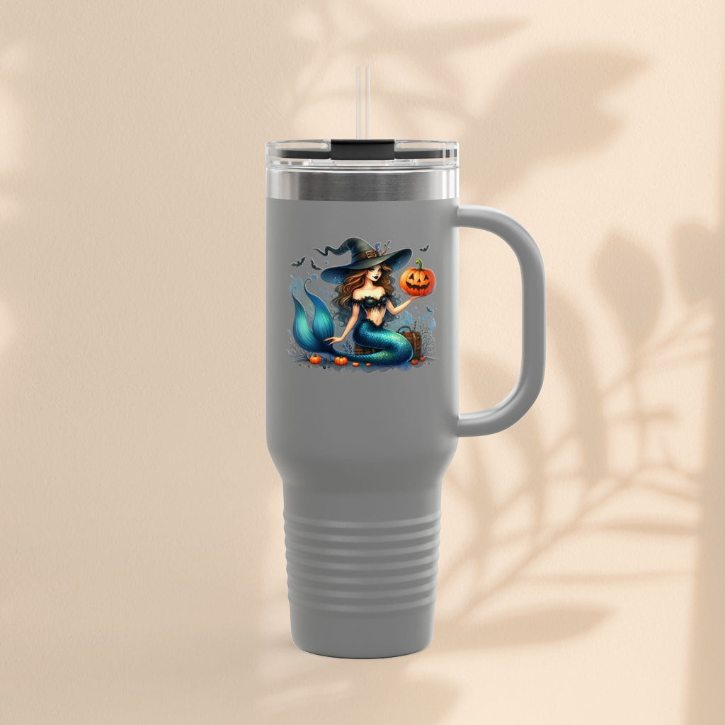 Mermaid & Pumpkin Halloween Travel Mug – 40oz Insulated Tumbler for Gifts & Parties