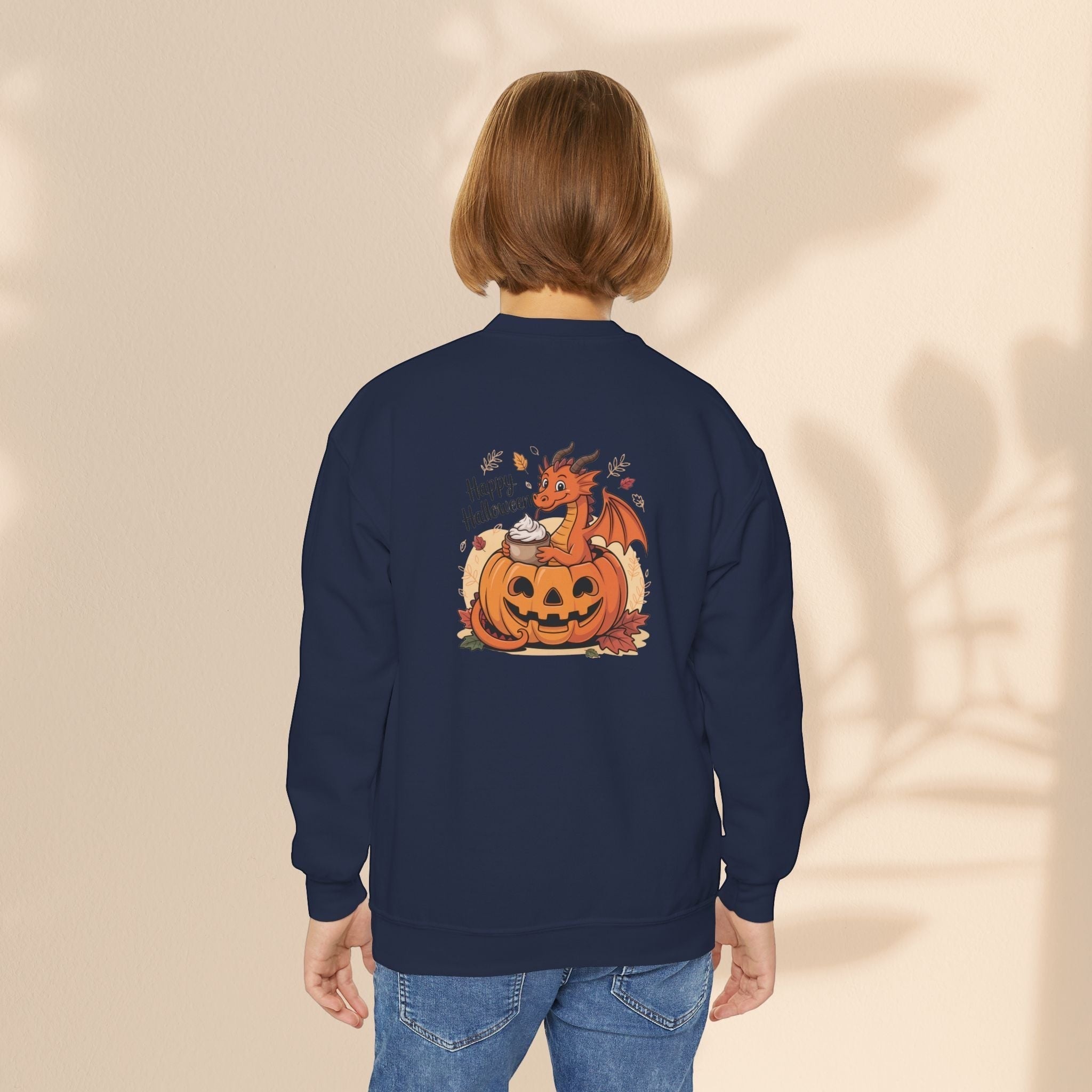 Halloween Pumpkin Dragon Youth Crewneck Sweatshirt