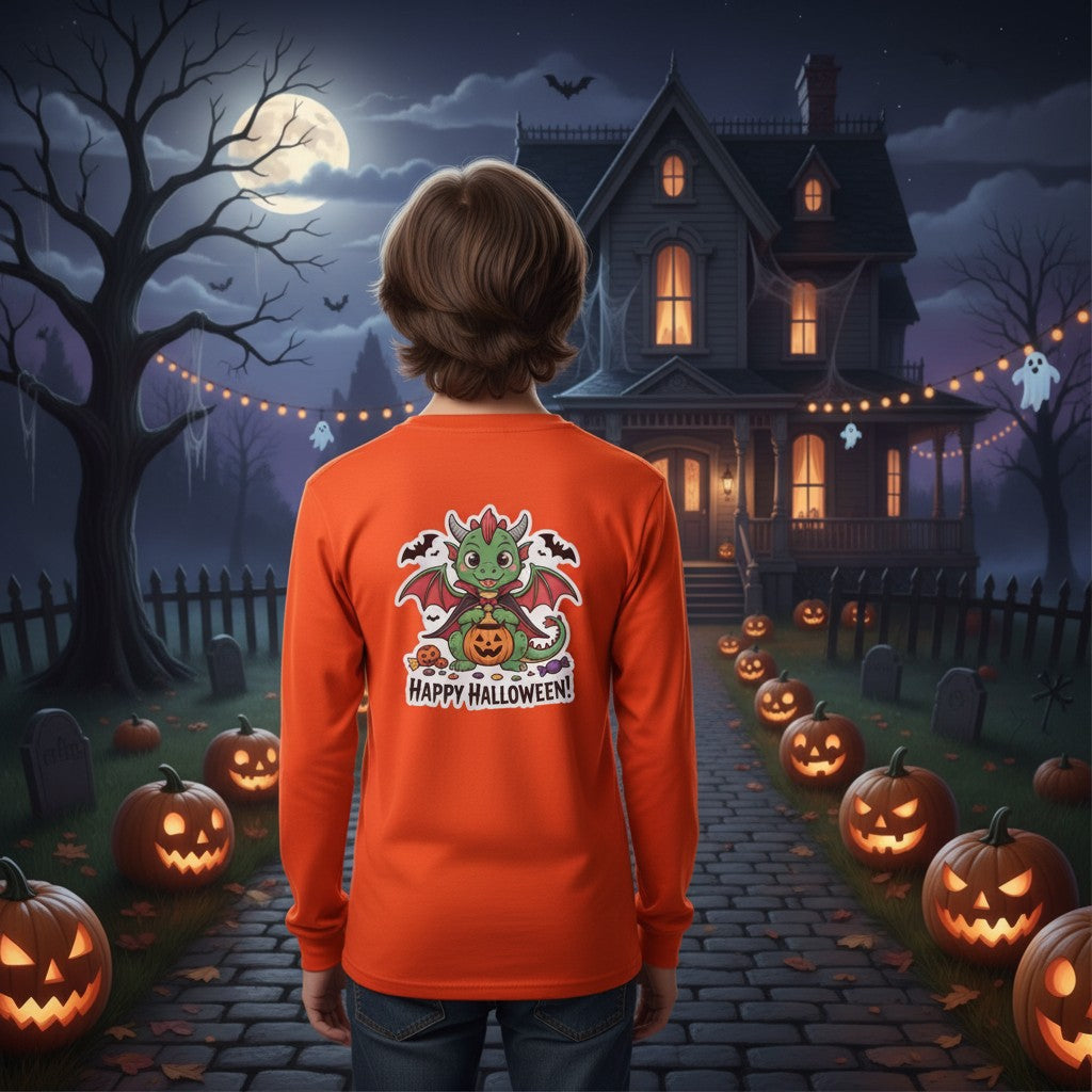 Halloween Youth Long Sleeve Tee – Cozy Kids Shirt for Trick-or-Treating & Parties