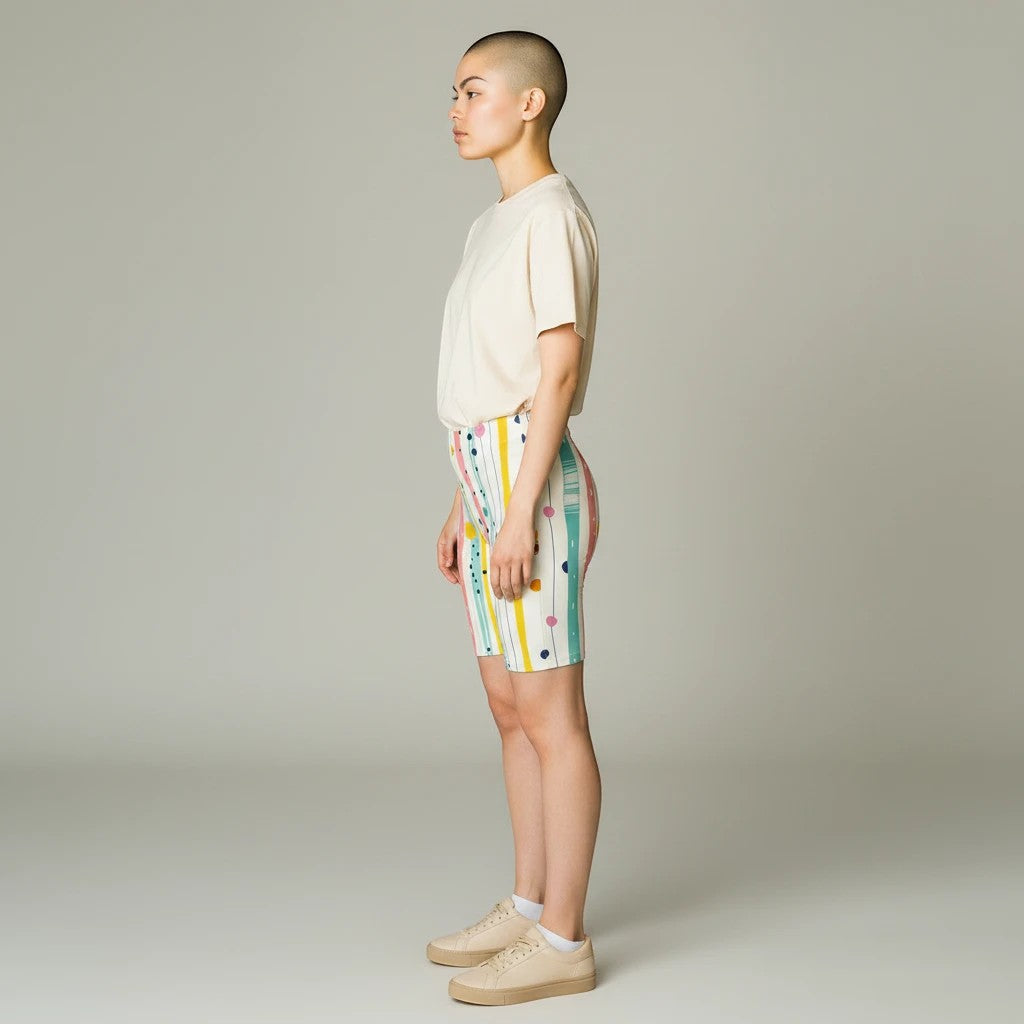 Pastel Stripe Biker Shorts — Pastel Polka & Brushstroke Print