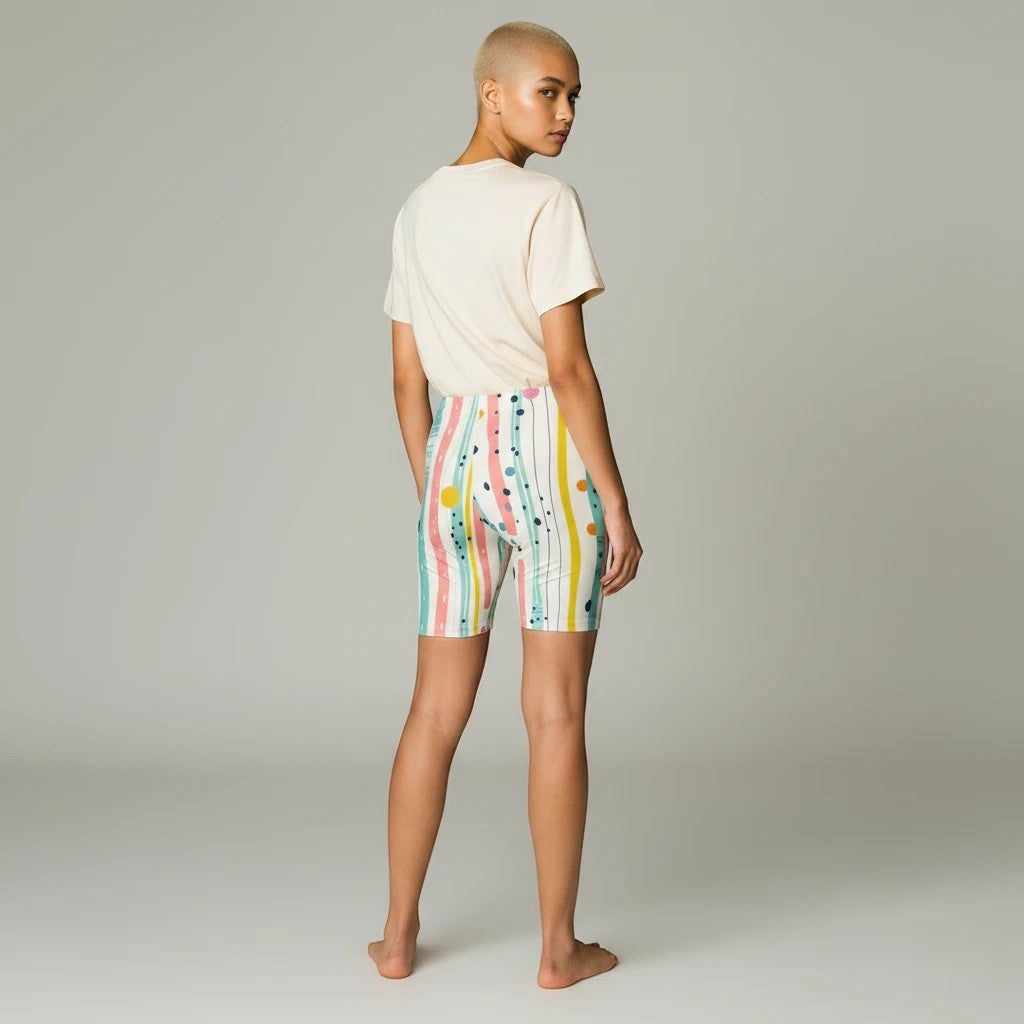 Pastel Stripe Biker Shorts — Pastel Polka & Brushstroke Print