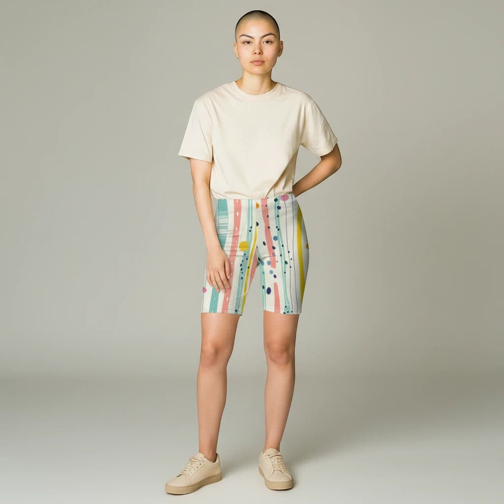 Pastel Stripe Biker Shorts — Pastel Polka & Brushstroke Print