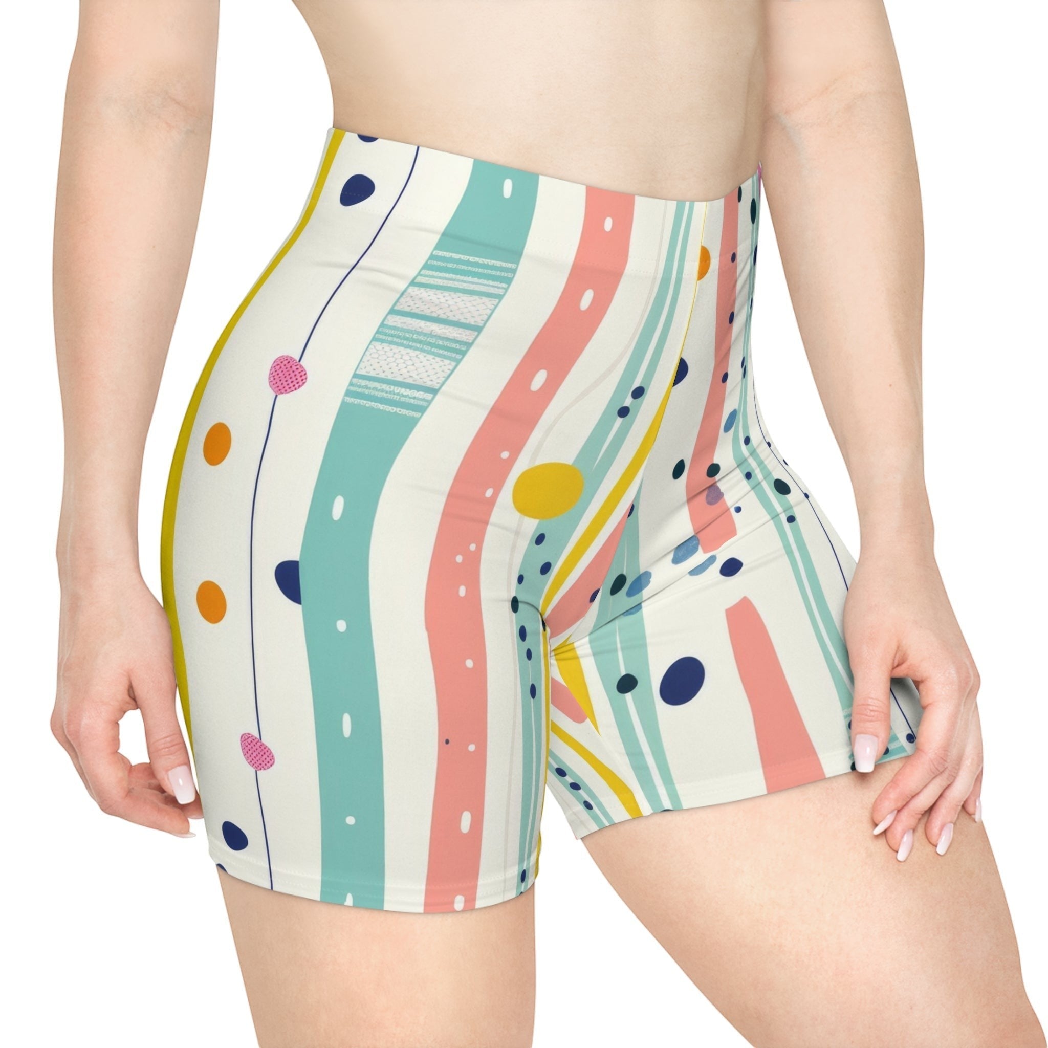 Pastel Stripe Biker Shorts — Pastel Polka & Brushstroke Print
