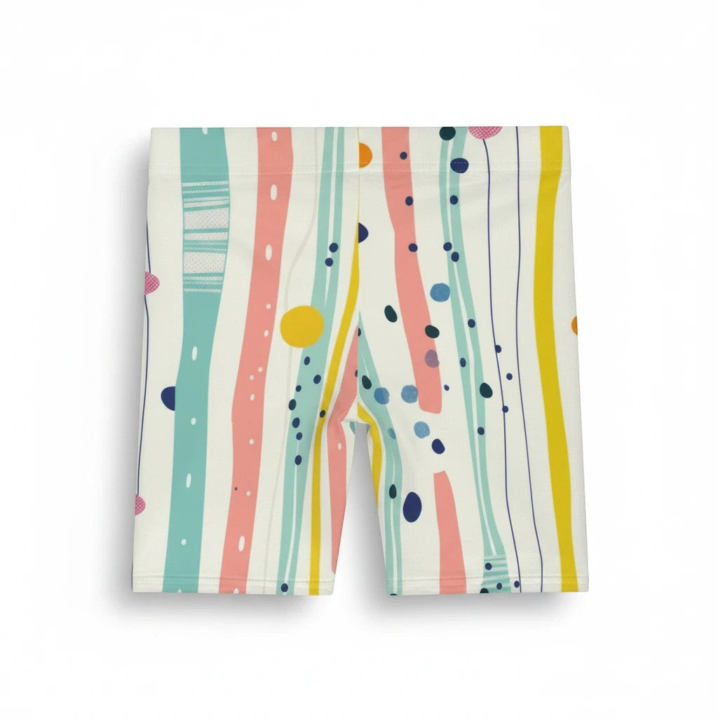 Pastel Stripe Biker Shorts — Pastel Polka & Brushstroke Print