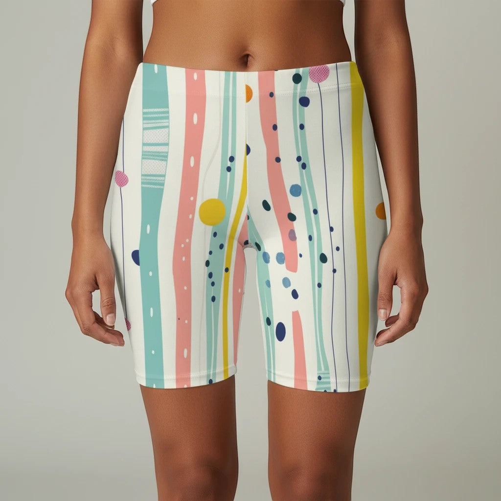 Pastel Stripe Biker Shorts — Pastel Polka & Brushstroke Print