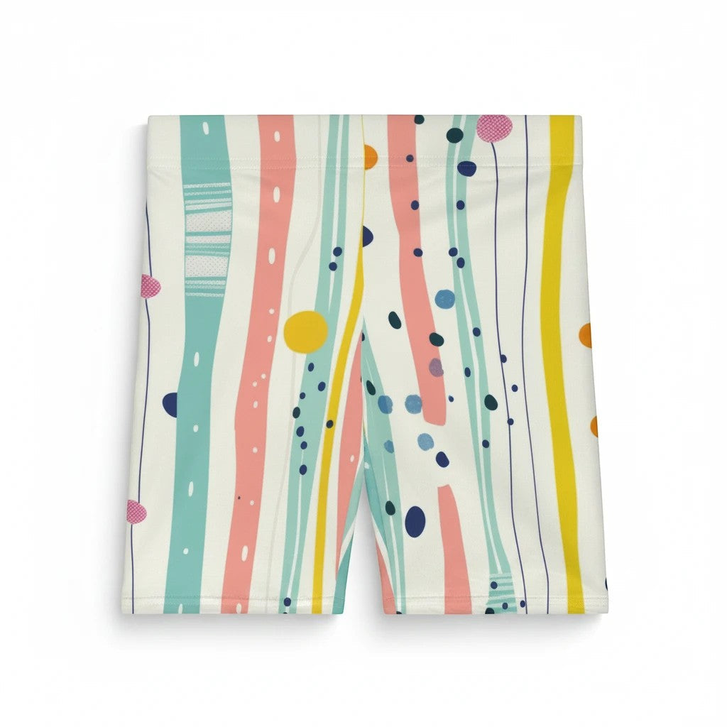 Pastel Stripe Biker Shorts — Pastel Polka & Brushstroke Print