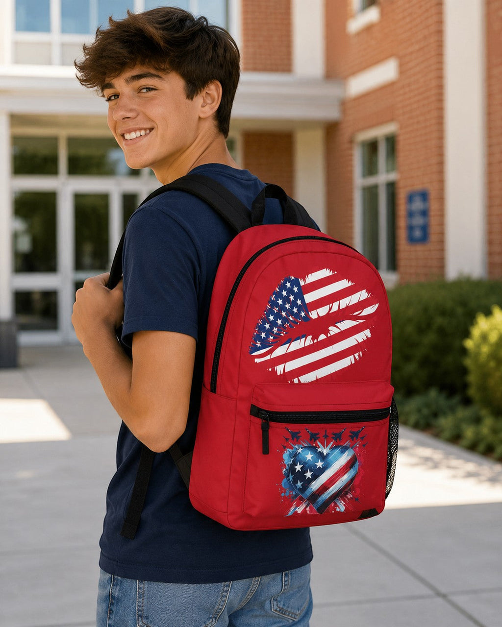 Patriotic Heart Backpack | USA Theme School & Travel Bag