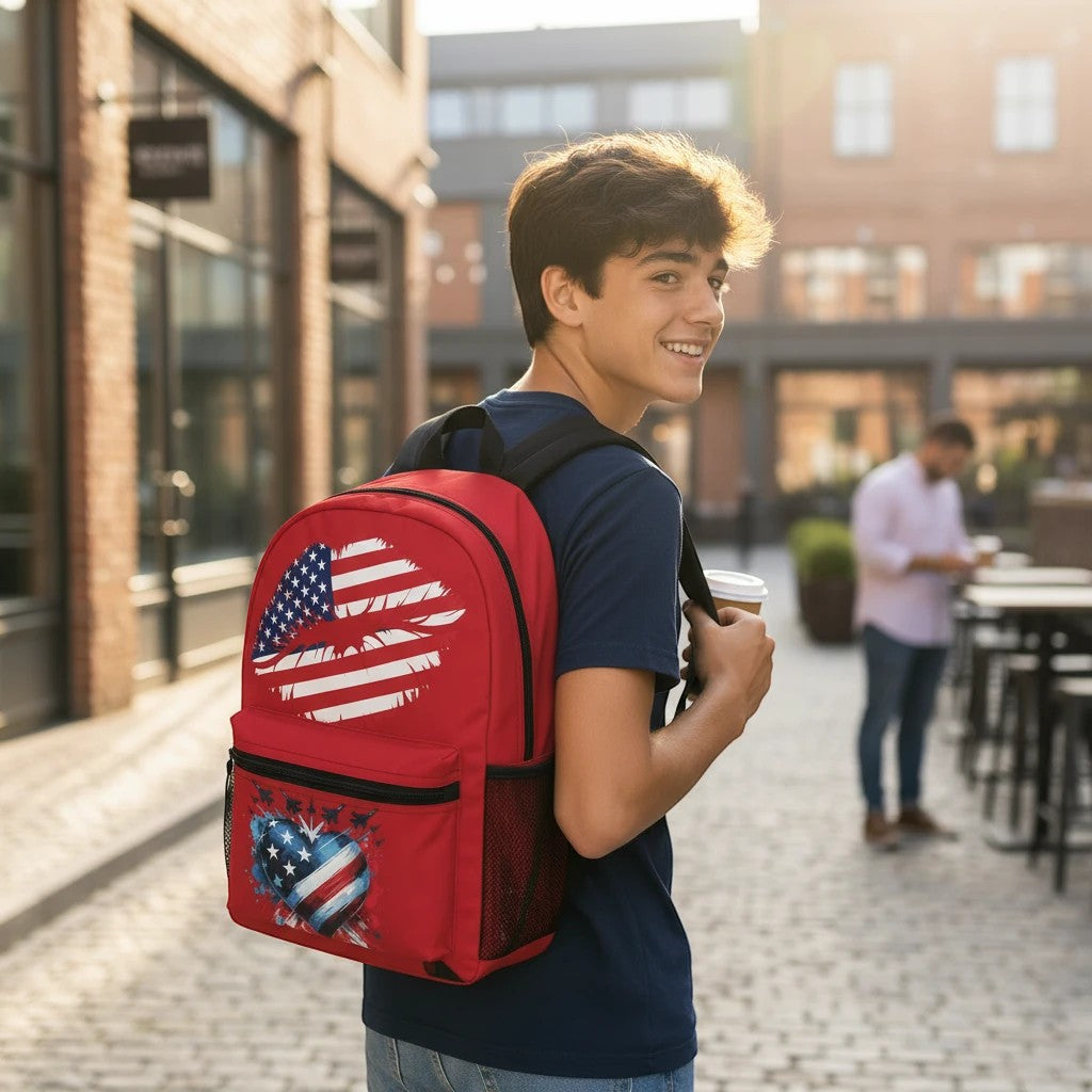 Patriotic Heart Backpack | USA Theme School & Travel Bag