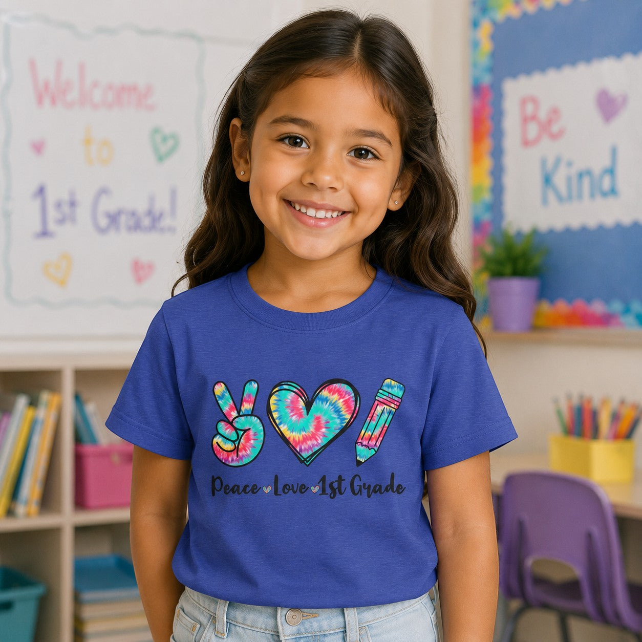 Peace Love 1st Grade Youth Tee, Back to School Outfit