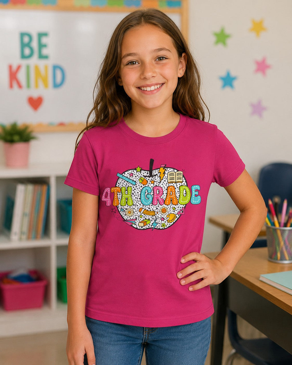 4th Grade Apple Youth T-Shirt, Fun Kids Tee, Back to School Shirt, Teacher Appreciation Gift, Colorful Youth Apparel