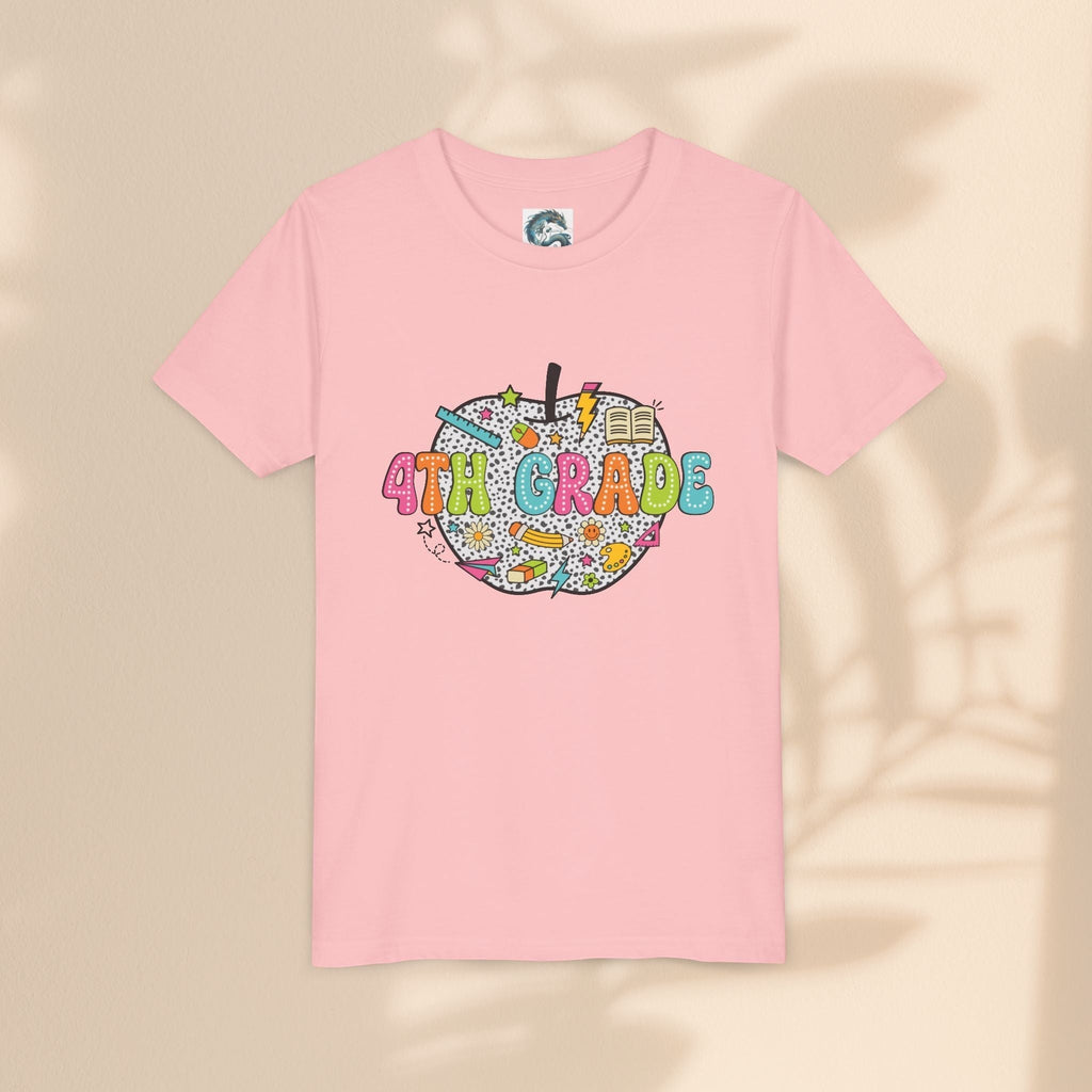 4th Grade Apple Youth T-Shirt, Fun Kids Tee, Back to School Shirt, Teacher Appreciation Gift, Colorful Youth Apparel